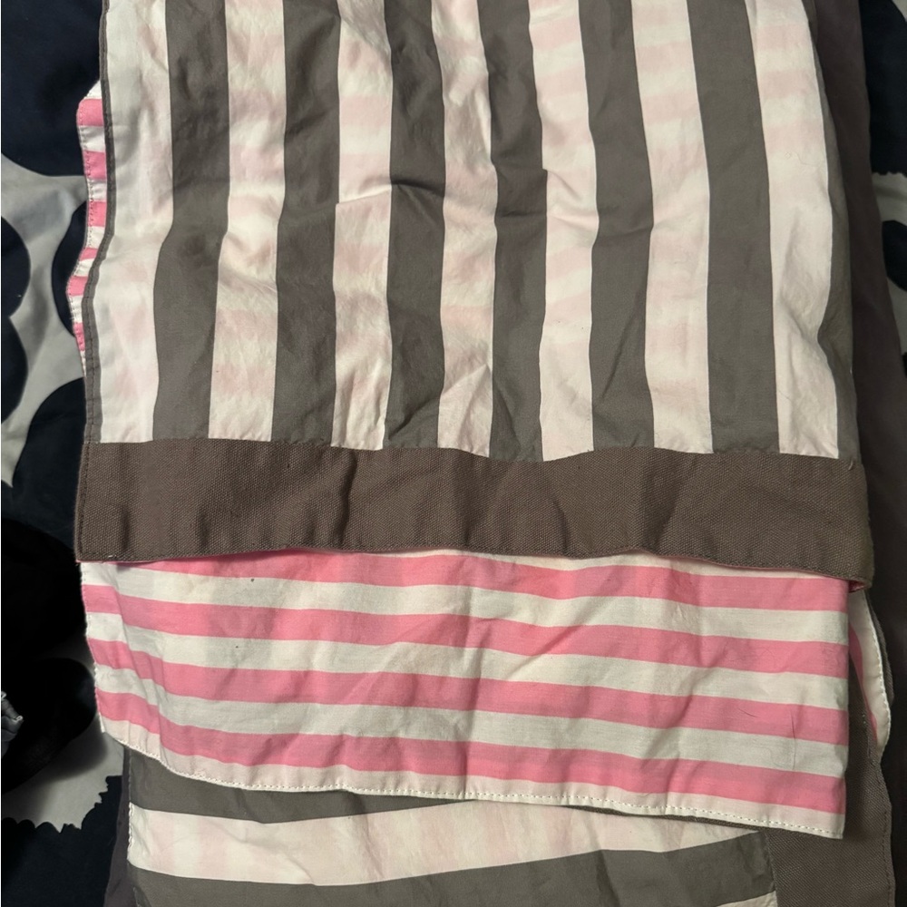Striped Pink and Gray crib skirt